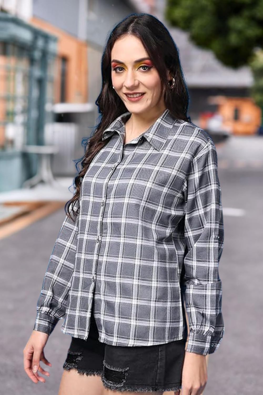 POPWINGS Casual Checks Print Shirt for Women