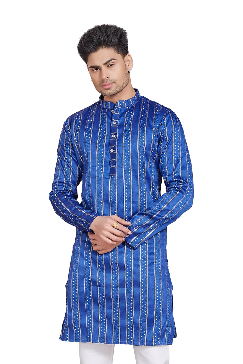 Men's Self Woven Jequard Art Silk Slim Fit Only Kurta