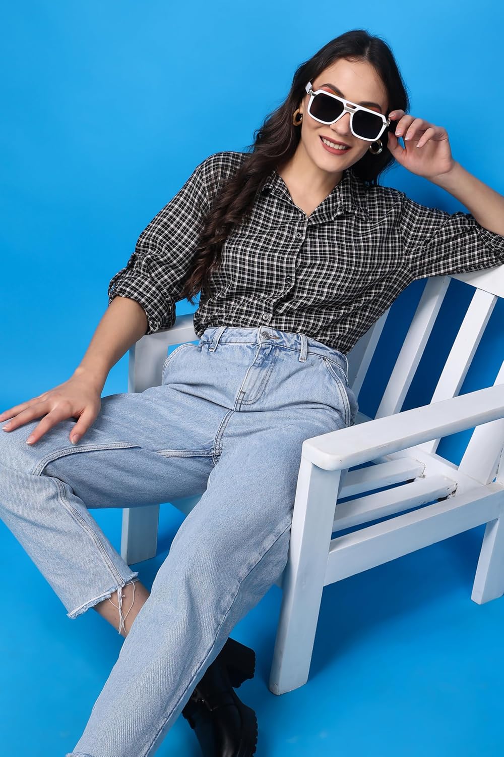 POPWINGS Casual Checks Print Shirt for Women