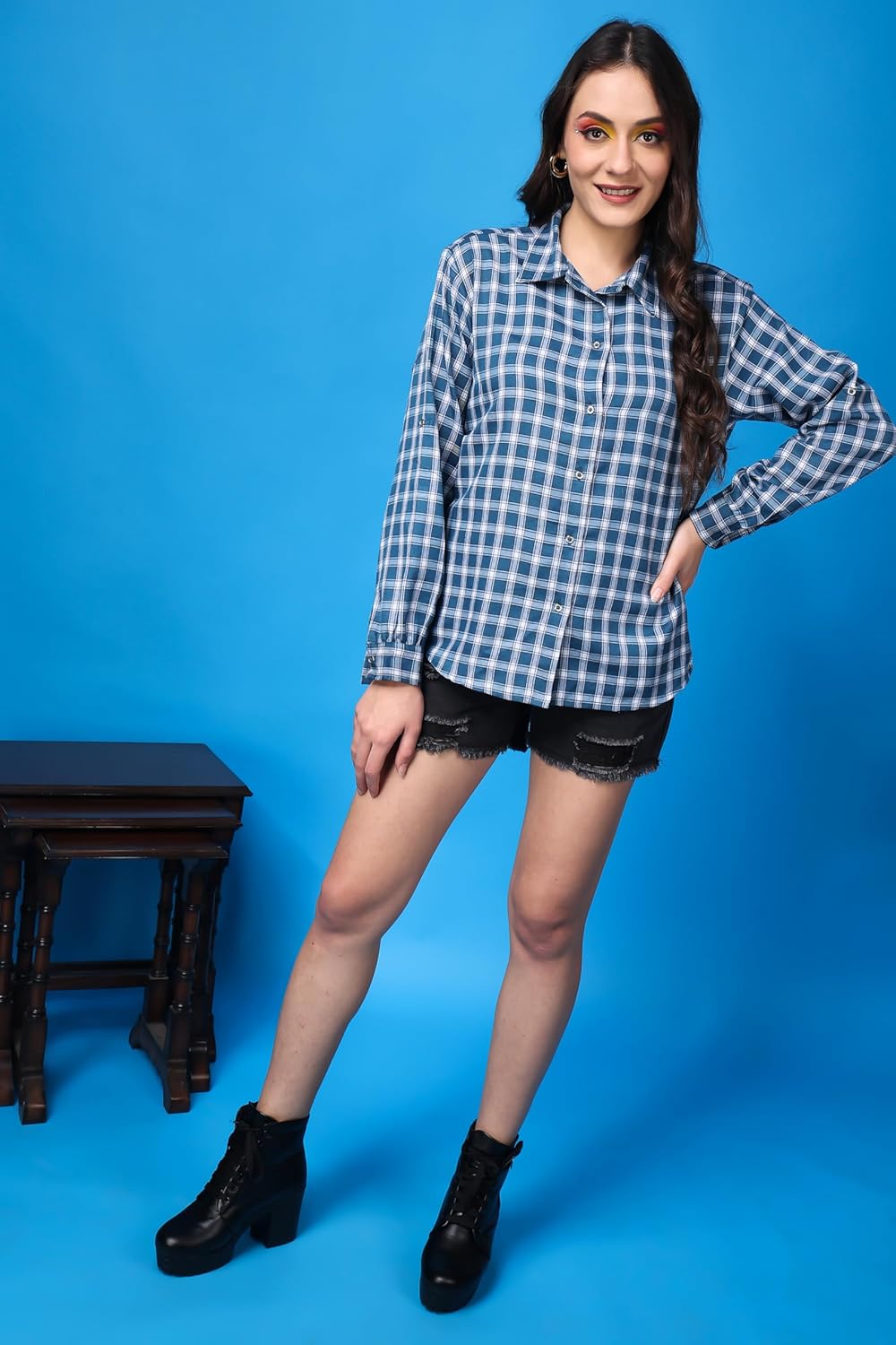 POPWINGS Casual Checks Print Shirt for Women