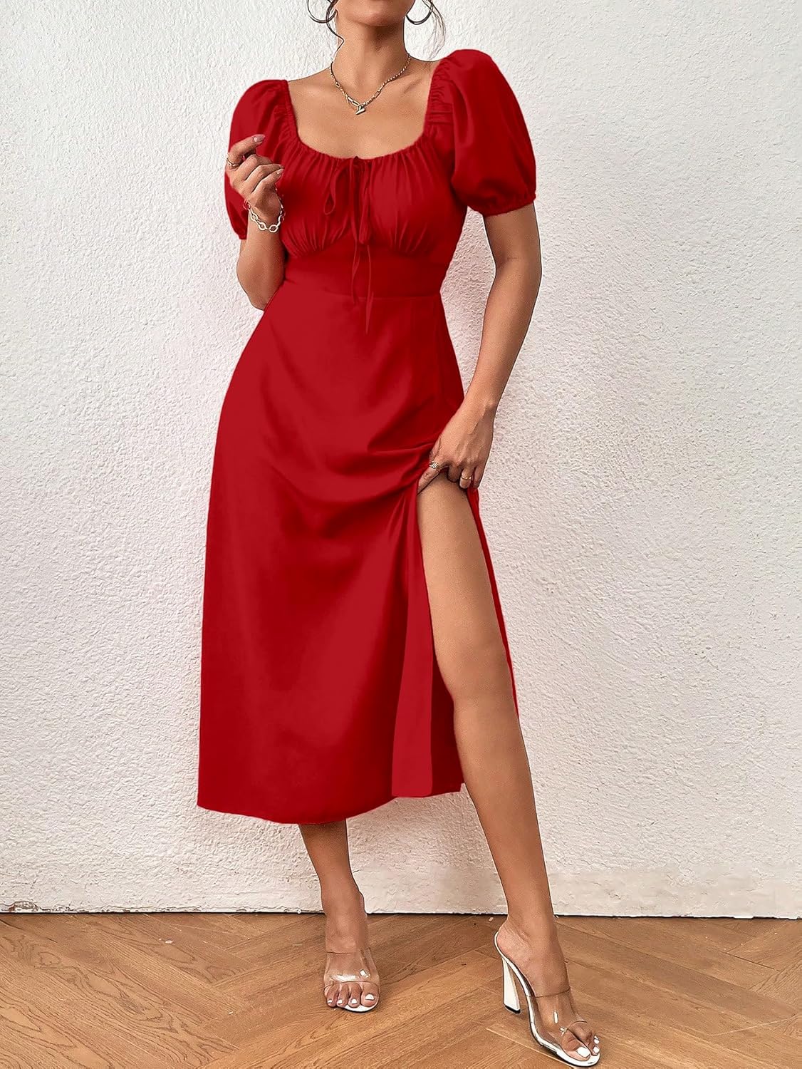 Aahwan Raffinéa Puff Sleeve High Slit Maxi Outfit Dress for Women's & Girl's