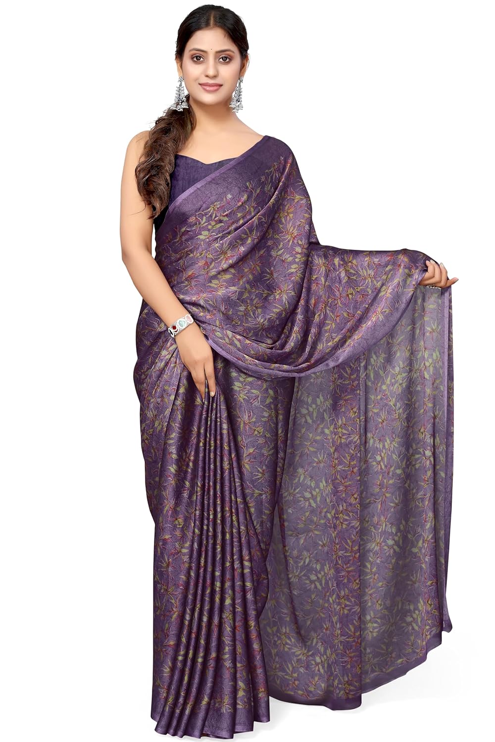 Women's Chiffon Floral Printed Saree with Blouse Piece