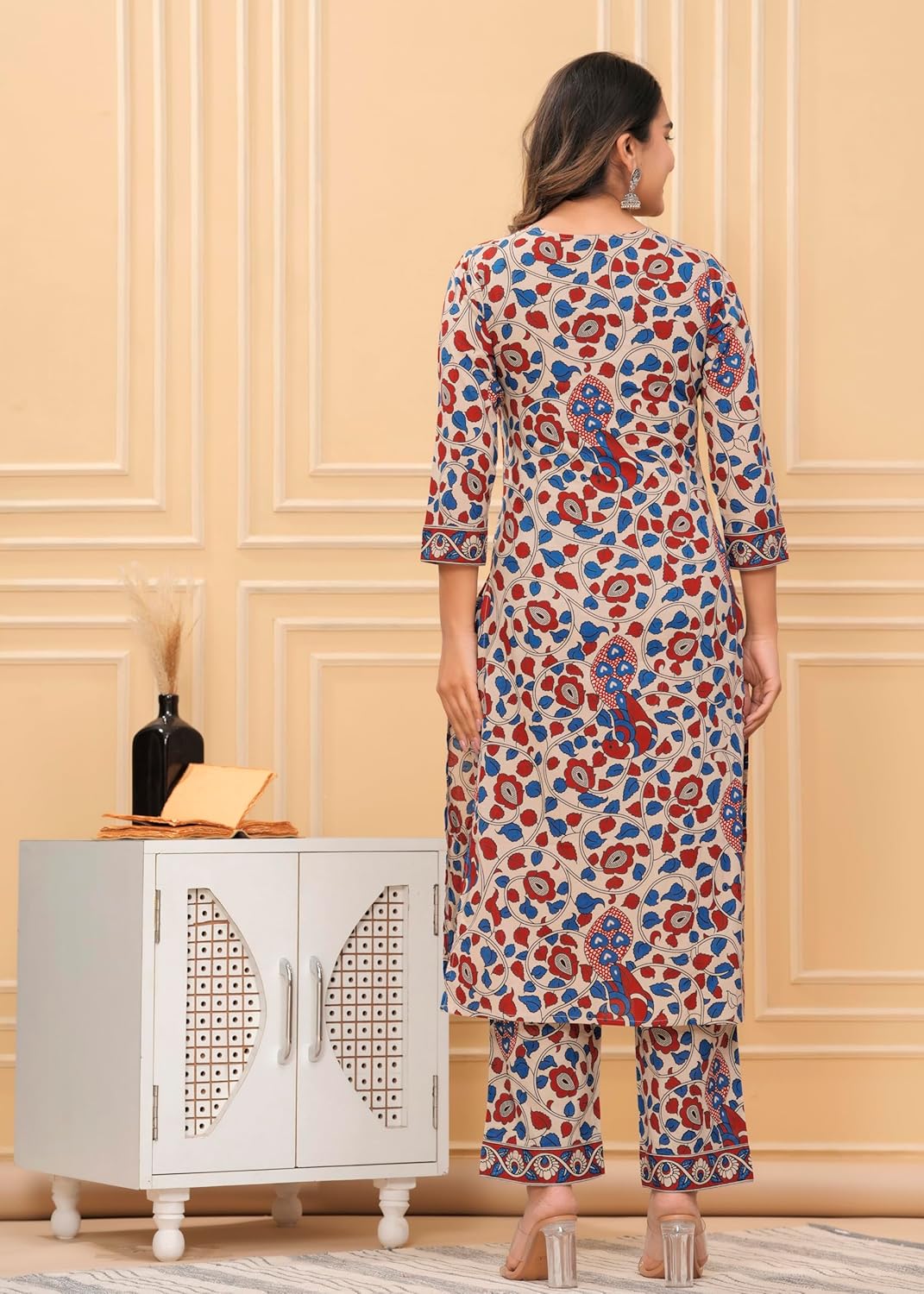 FAB Women's Cotton Printed Straight Kurta with Palazzo