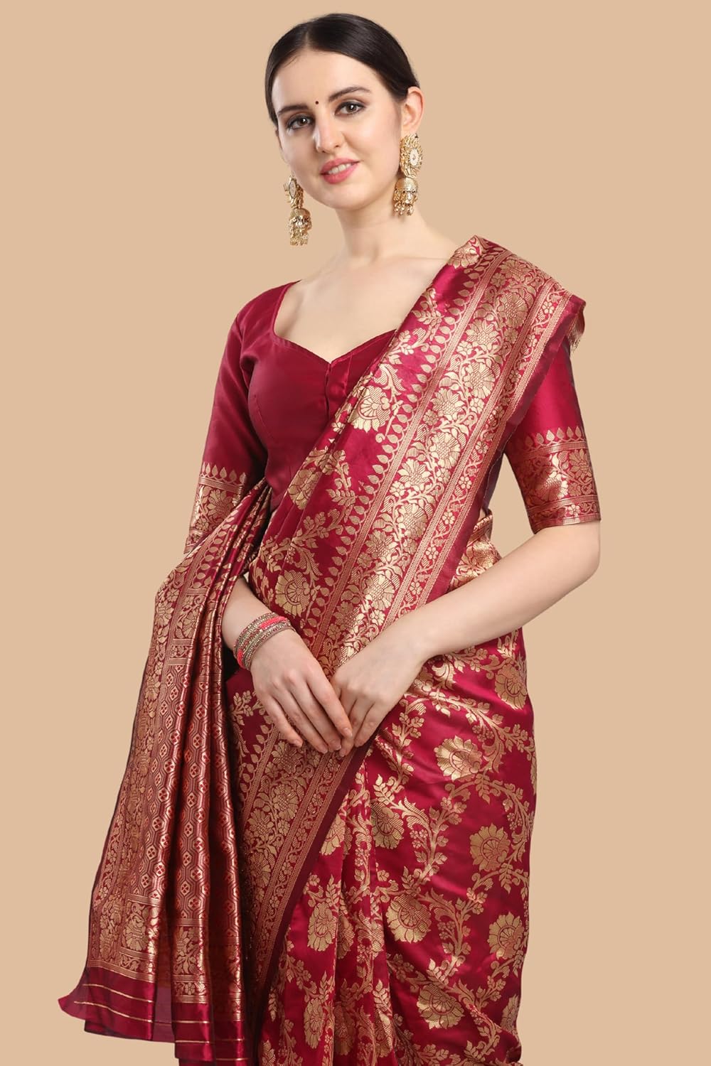 Kanchipuram Silk and Half Woven Saree With Blouse Piece