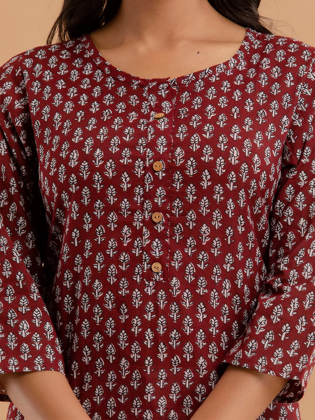 feranoid Women Cotton Printed Straight Short Kurti