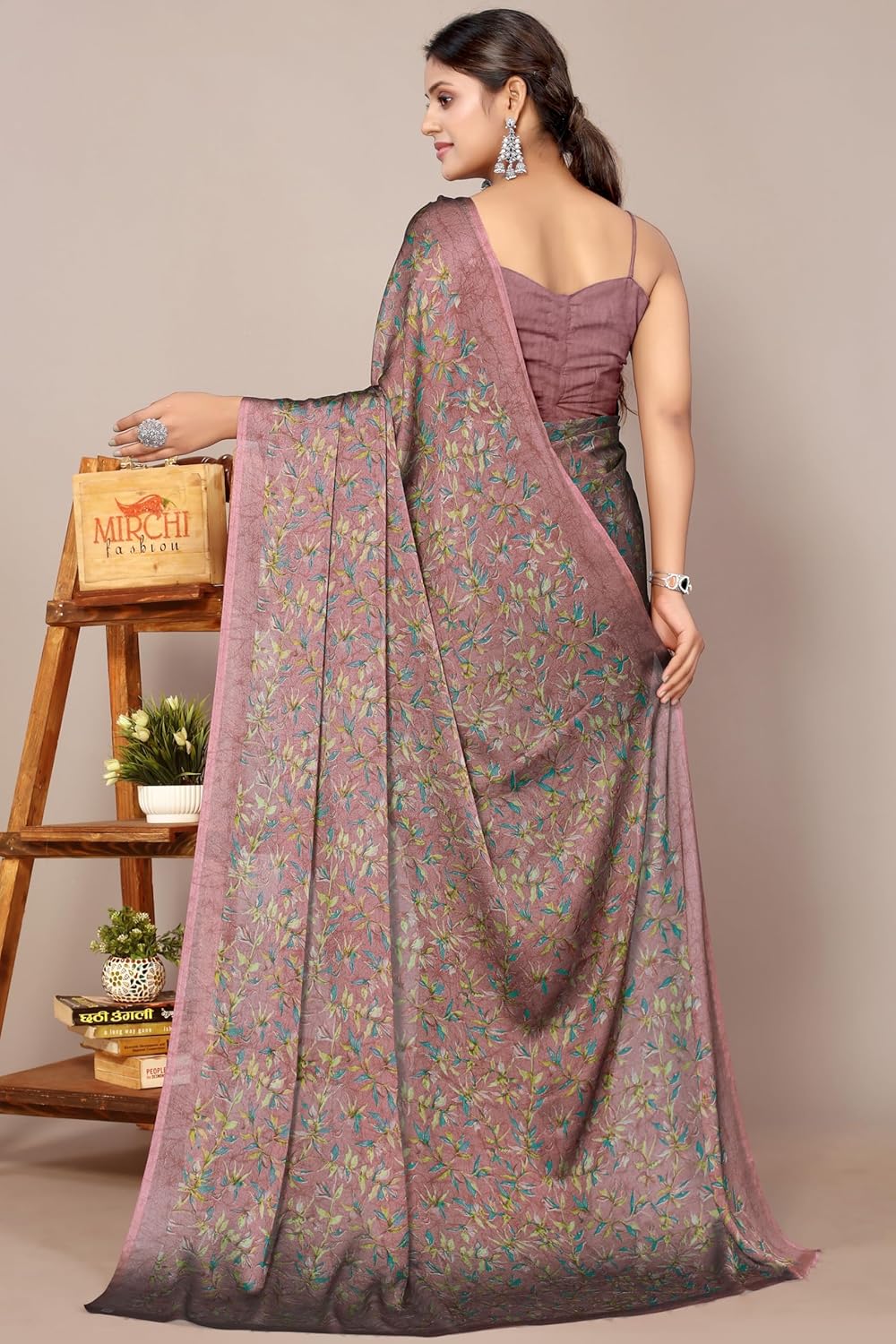 Women's Chiffon Floral Printed Saree with Blouse Piece