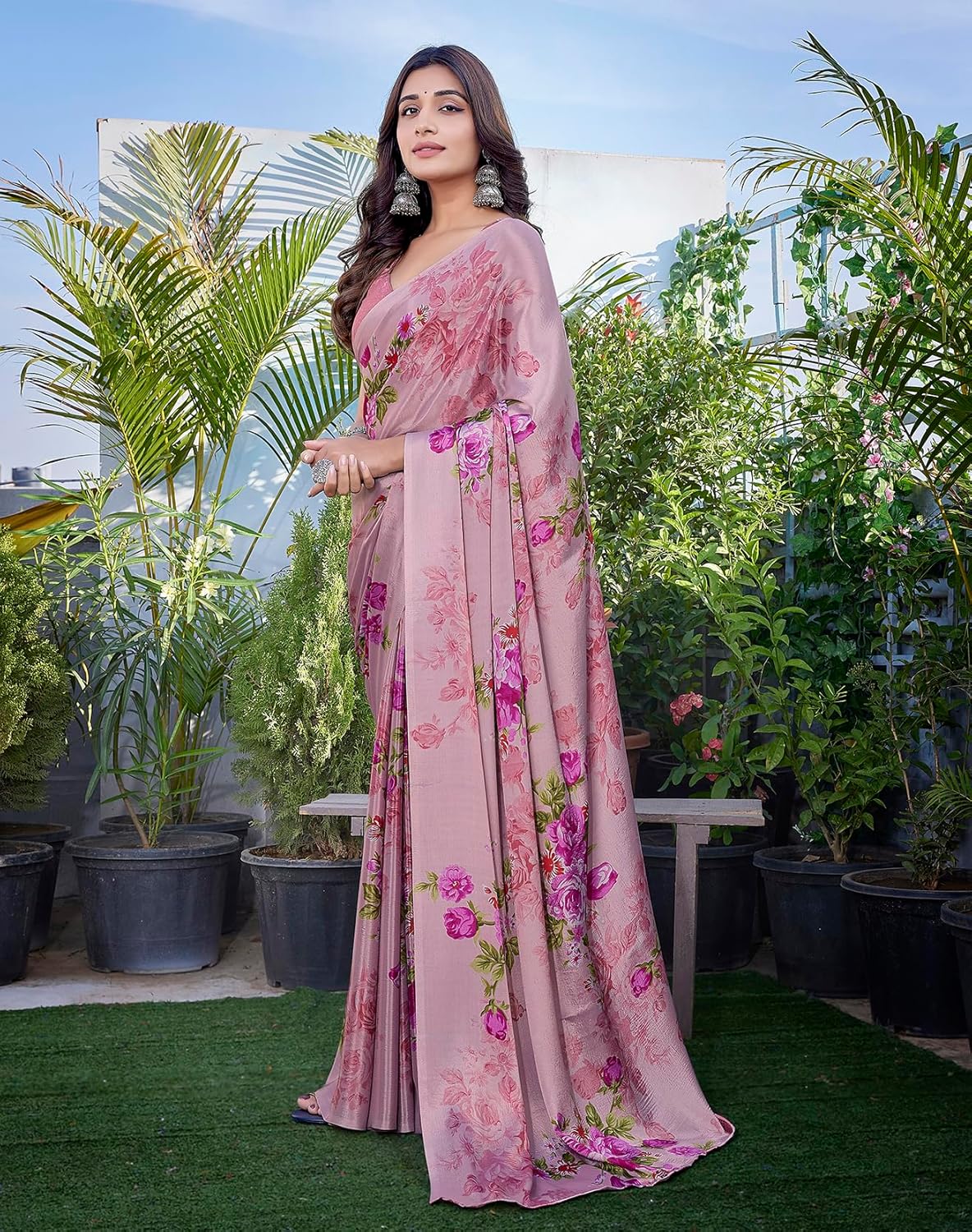 Yashika Women's Elegant Chiffon Saree Set with Blouse Piece