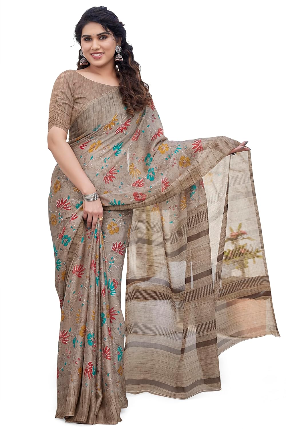 FASHION Floral Printed Saree with Blouse Piece