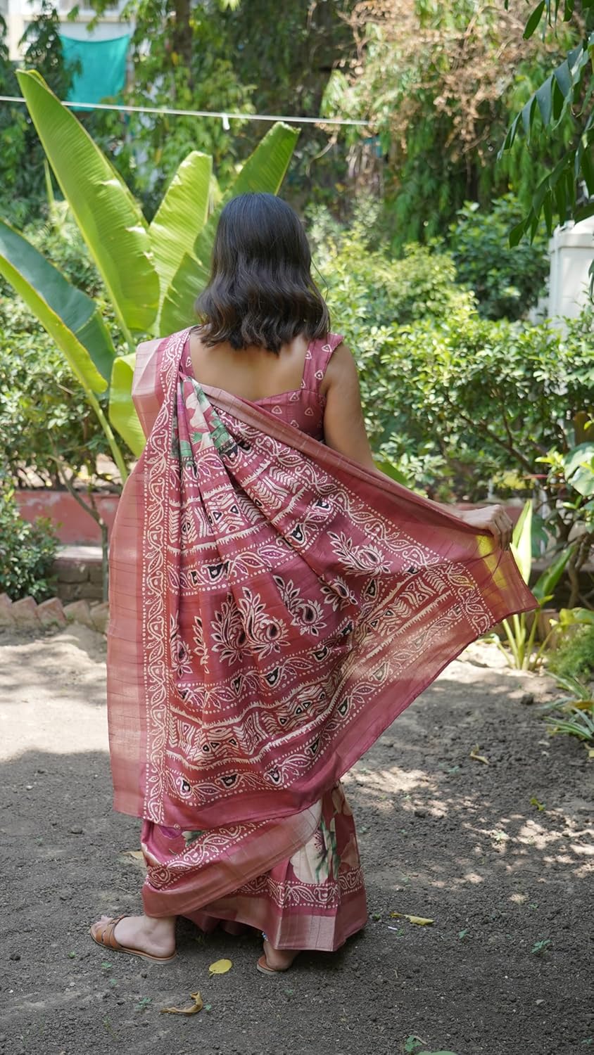 Women's Silk Blend Floral Printed Saree with Blouse Piece