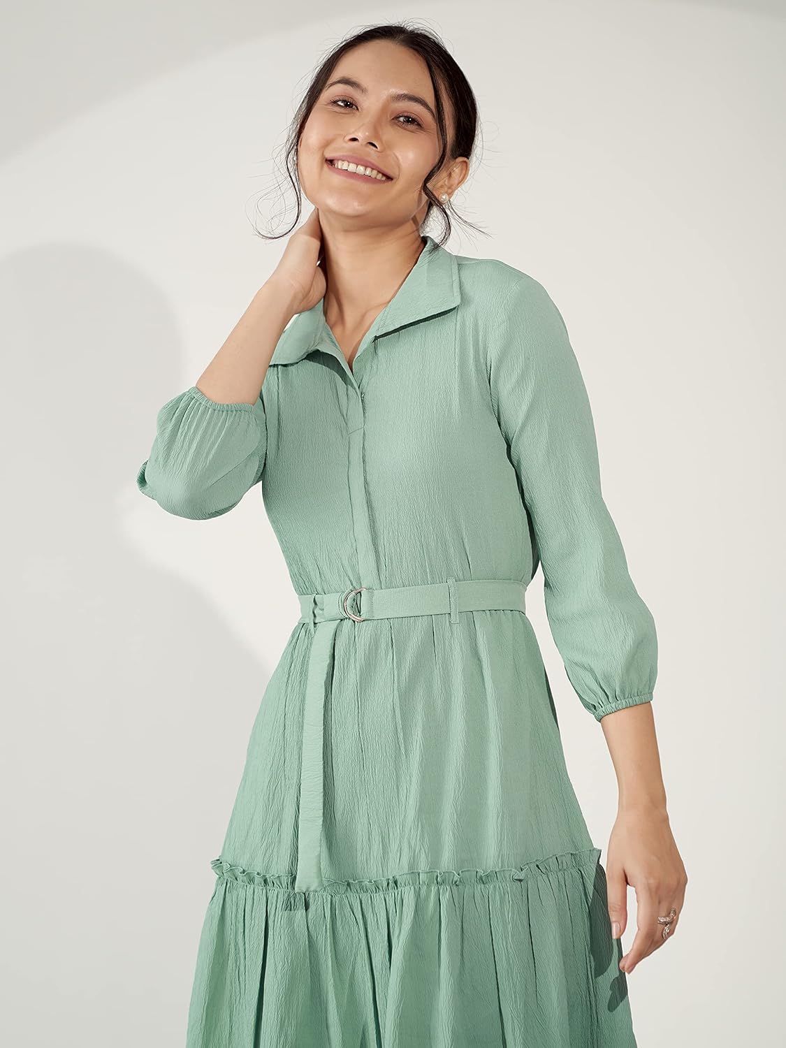 AASK Women Peplum Gathared Stylish Dress with Belt