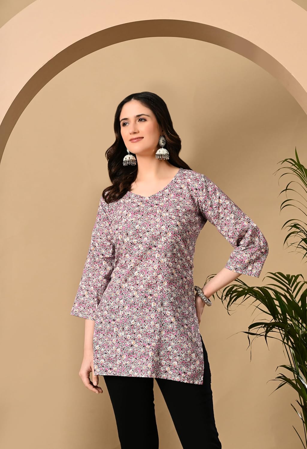 Liboza Cotton Short Kurti for Women V-Neck Shape