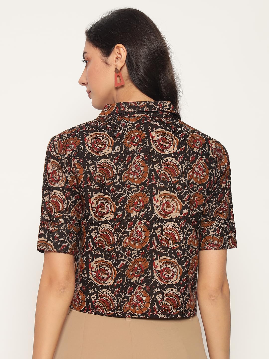 HION HILS Women's Kalamkari Printed Cuban Collar