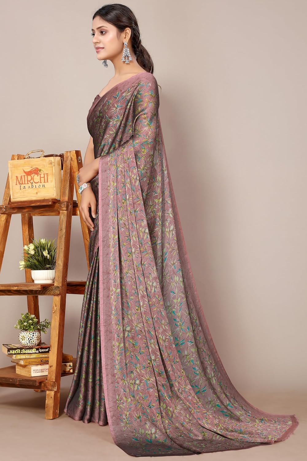 Women's Chiffon Floral Printed Saree with Blouse Piece