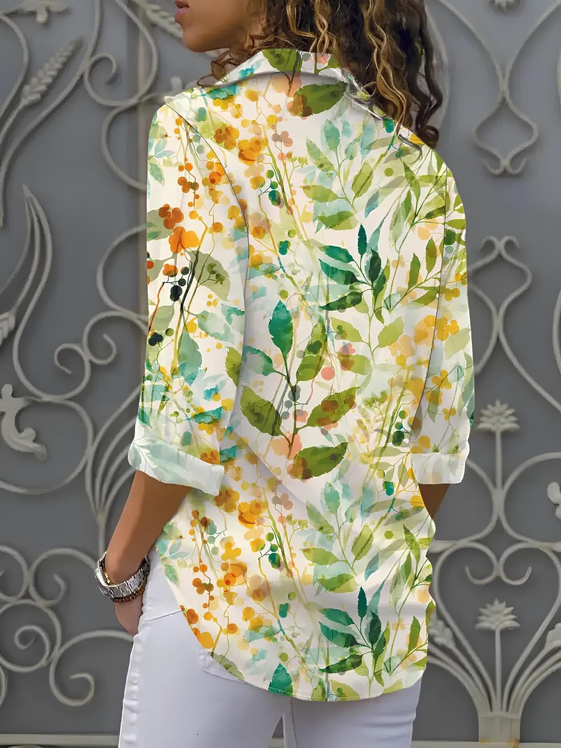 Gufrina Shirt for Women| Long Shirt for Women| Floral Print | Button-Down Western Shirt| Roll-Up Sleeves| Casual Relaxed Fit for Women