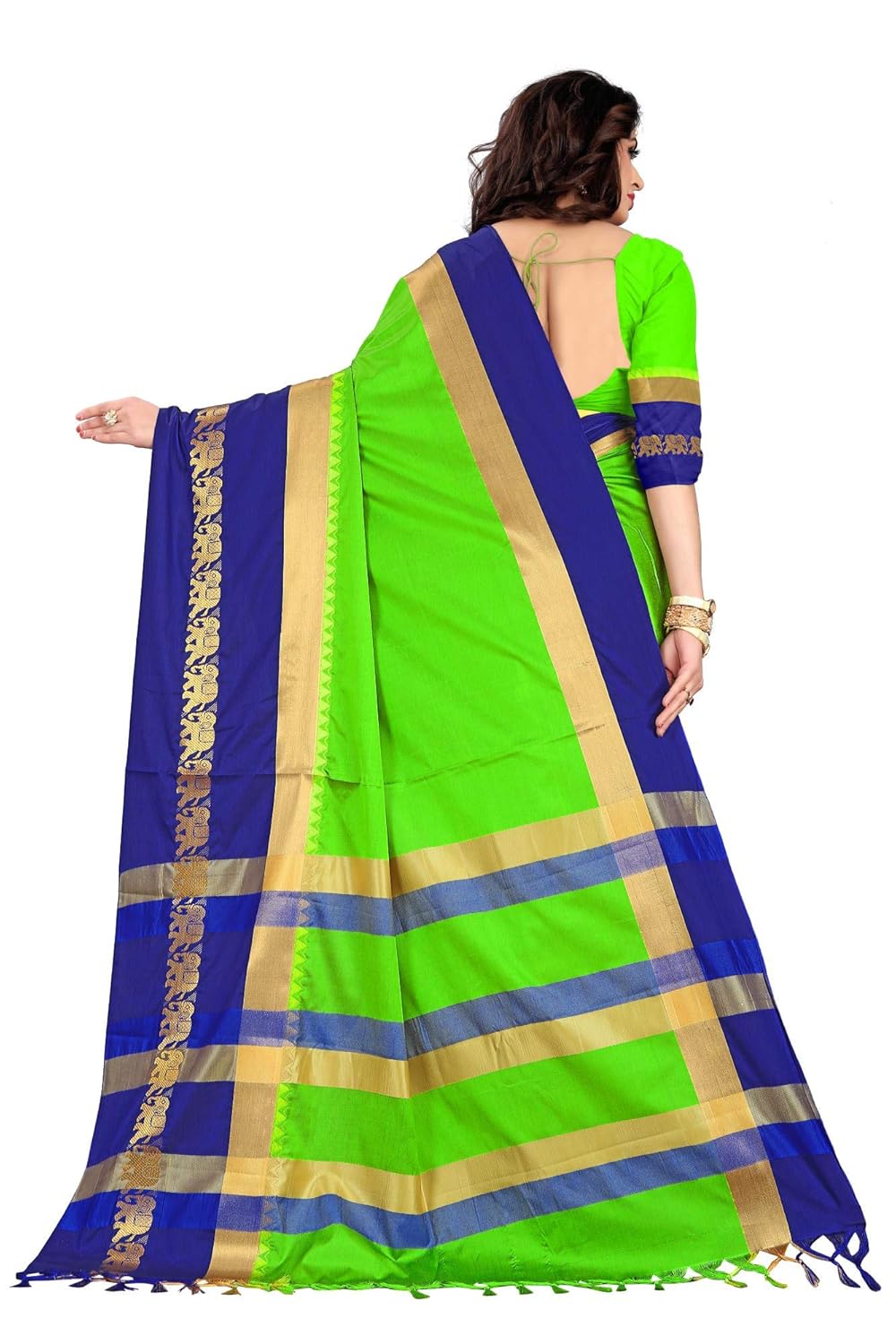 Women's Cotton Silk Plain Zari Work Designer Saree