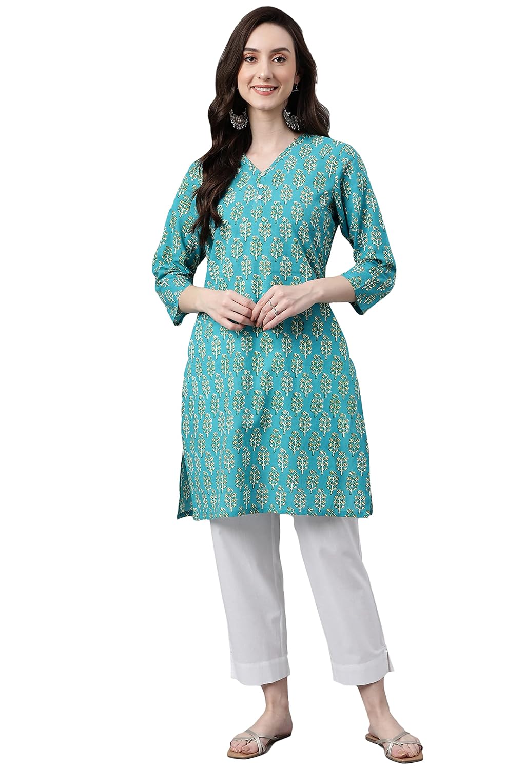 Women's Orange Rayon Gold Floral Print Straight Kurta