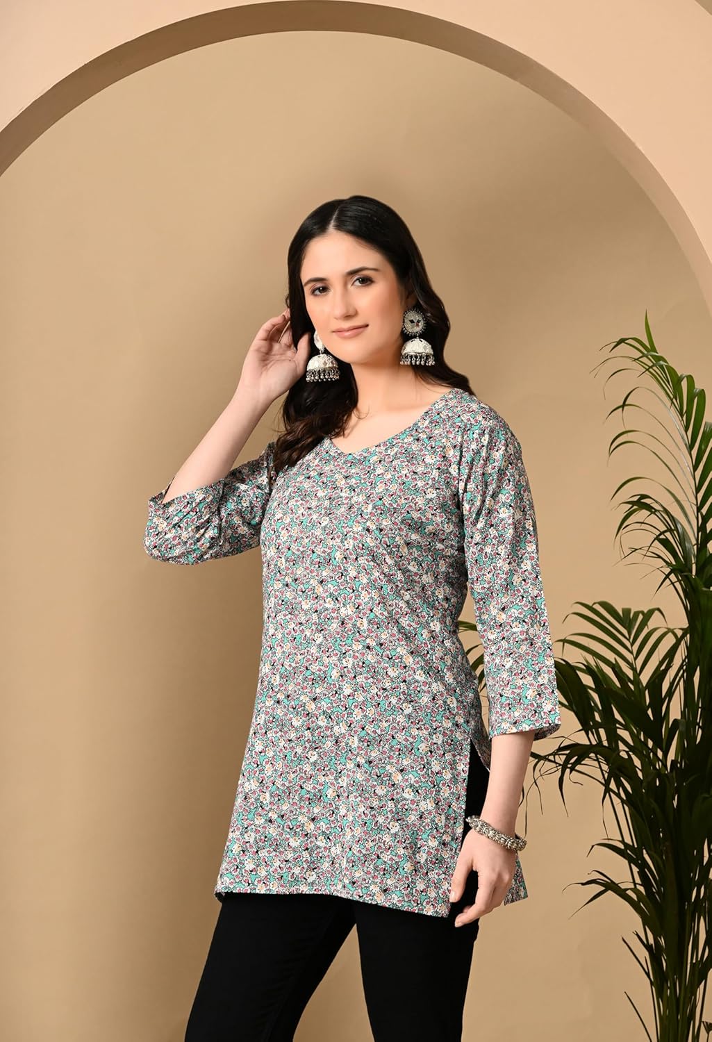Liboza Cotton Short Kurti for Women V-Neck Shape