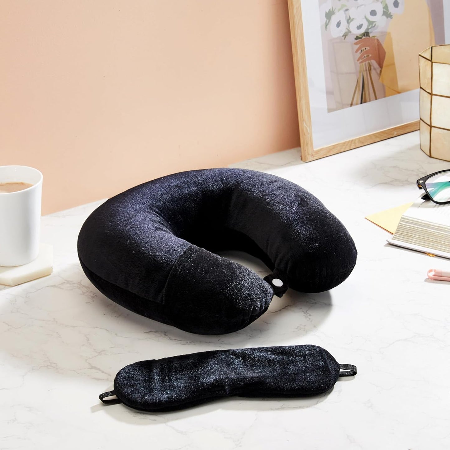 amazon basics Travel Neck Pillow | Soft Velvet Fabric