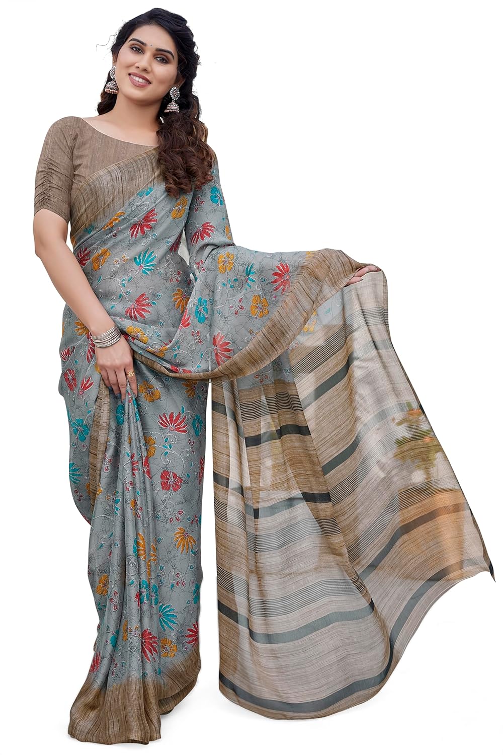 FASHION Floral Printed Saree with Blouse Piece