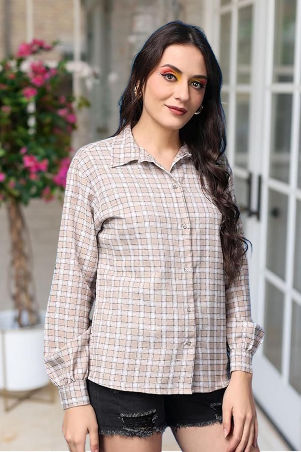 POPWINGS Casual Checks Print Shirt for Women