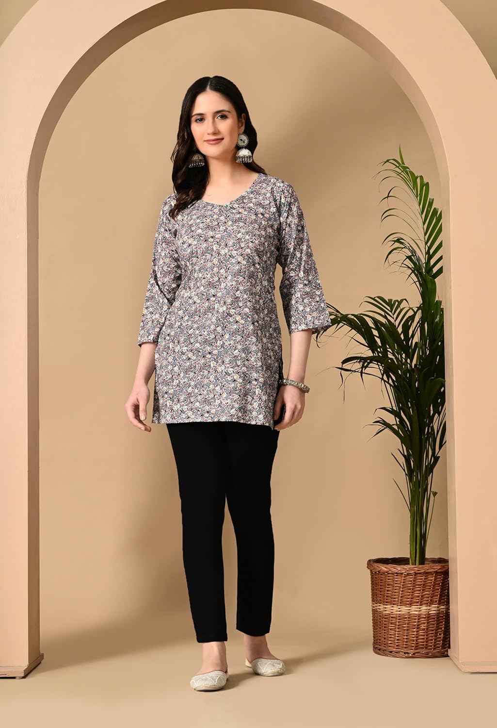 Liboza Cotton Short Kurti for Women V-Neck Shape