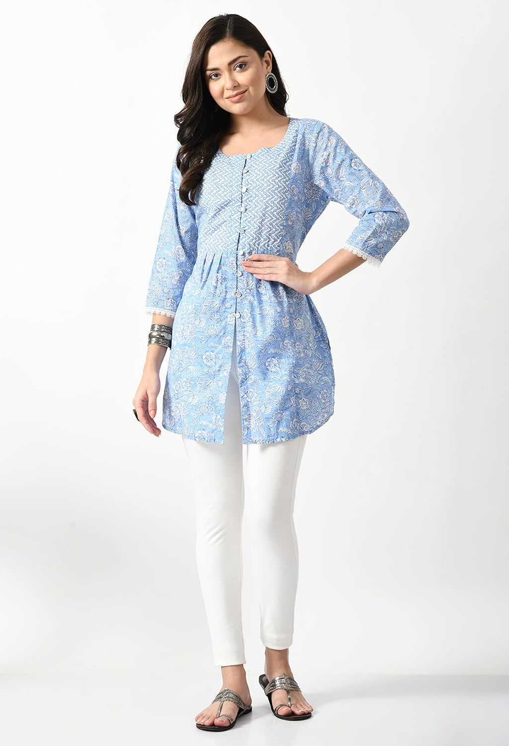 Meesan Women's Casual Ethnic 3/4 Sleeve Printed Tunic