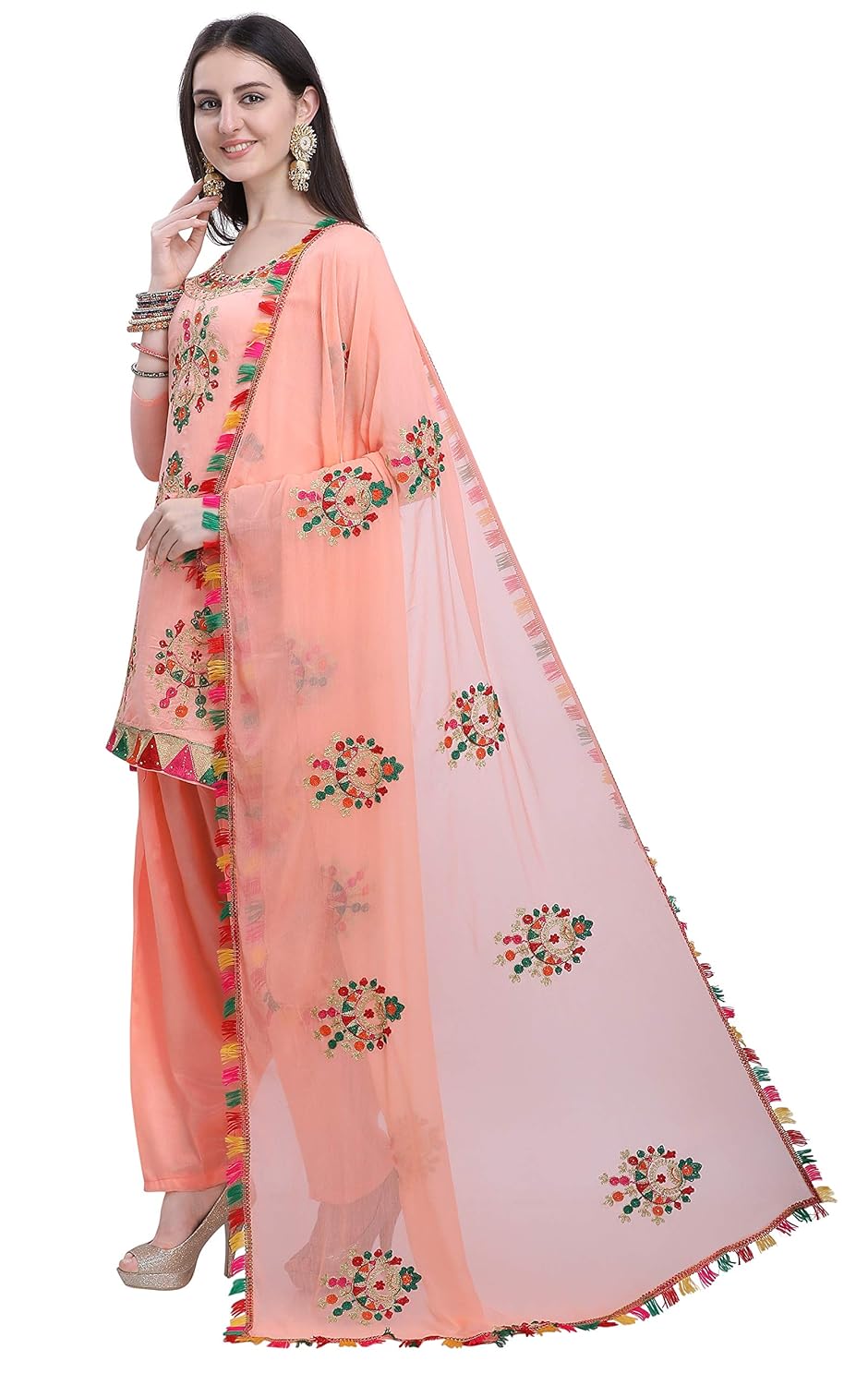 EthnicJunction Women's Chanderi Cotton Embroidered