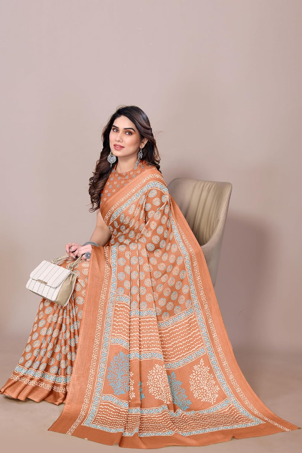 Women's Chiffon Block Printed Saree with Blouse Piece