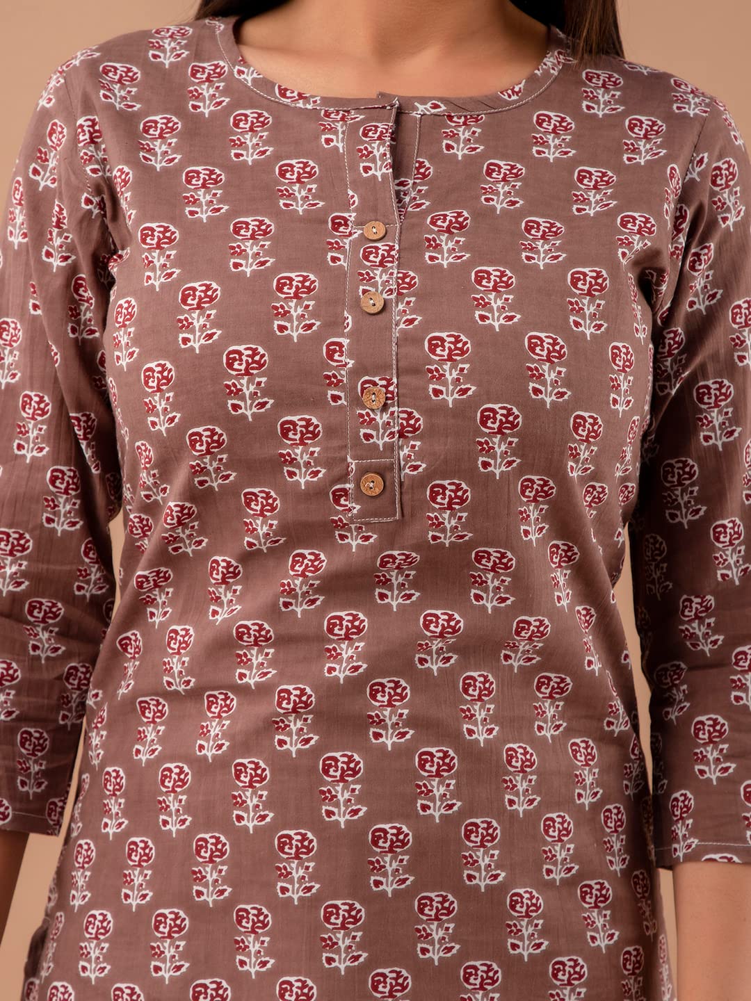 feranoid Women Cotton Printed Straight Short Kurti