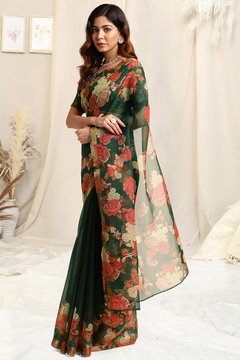Women's Kota Floral Printed Saree with Blouse Piece