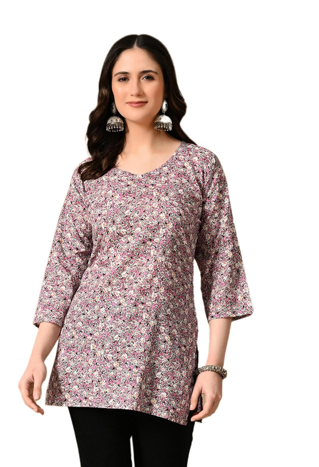 Liboza Cotton Short Kurti for Women V-Neck Shape