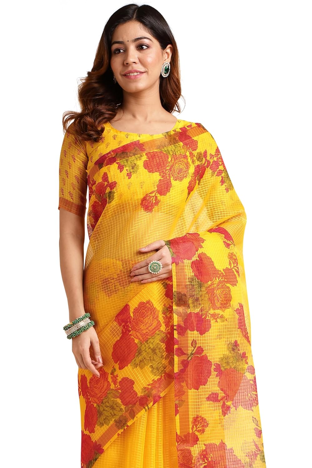 Women's Kota Floral Printed Saree with Blouse Piece