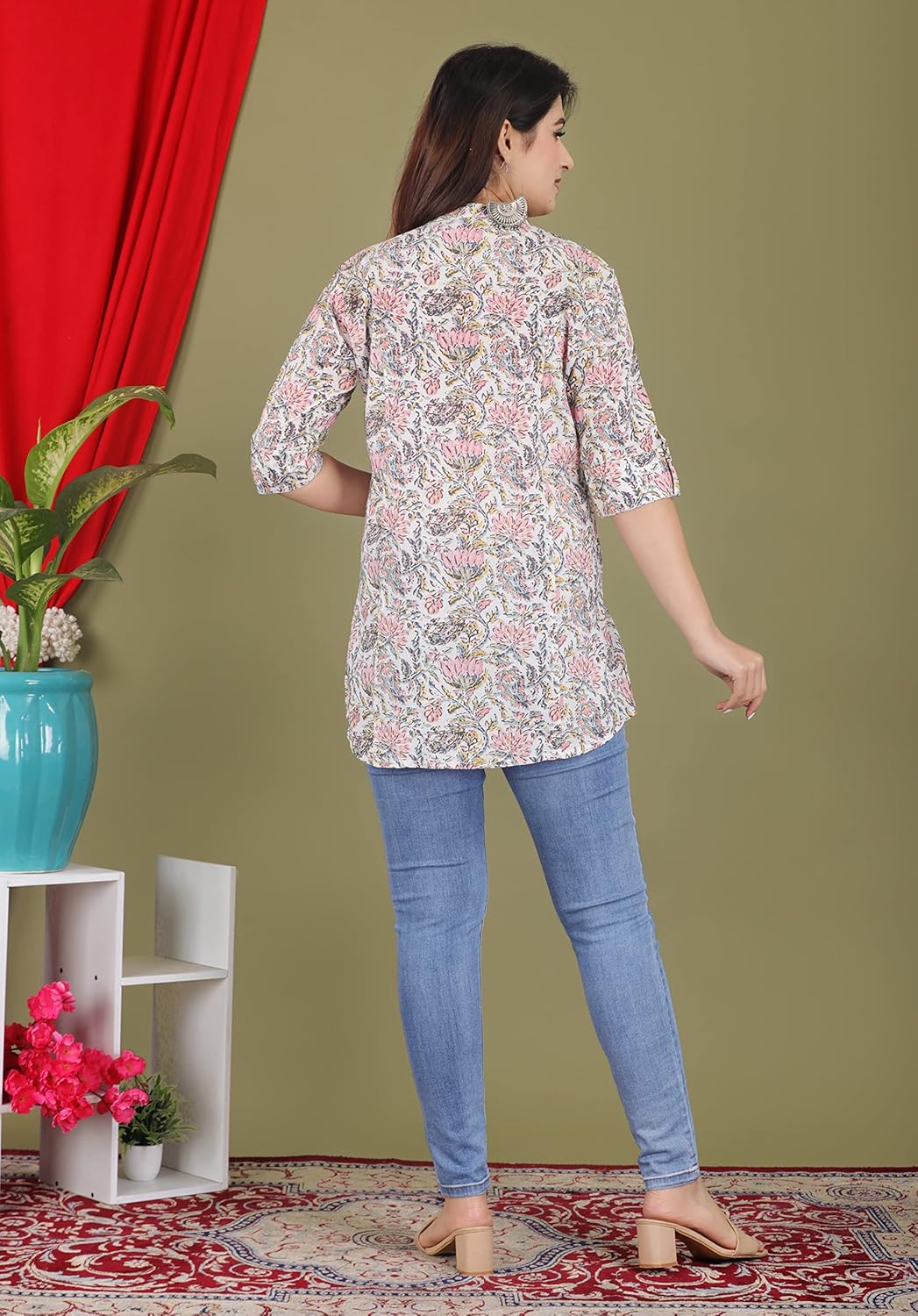 Gudwear Stylish Printed Button Down Style Shirt Top for Women