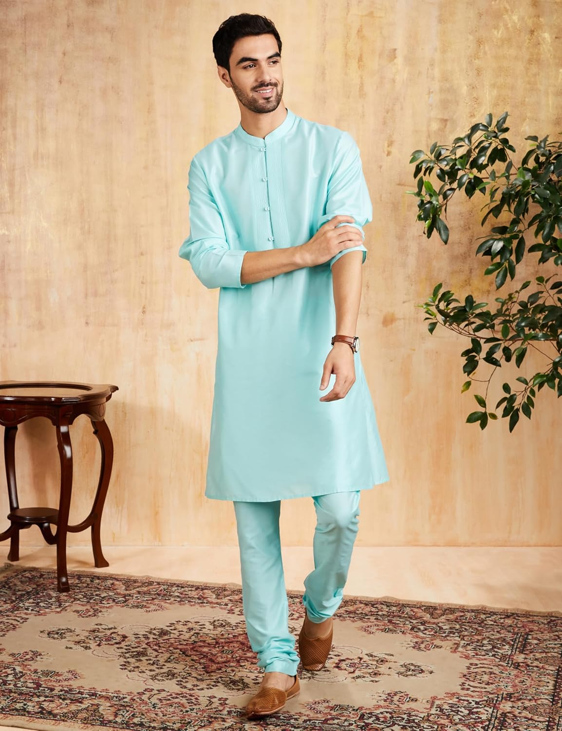 Symbol Men's Rayon Blend Festive Solid Long Kurta (Regular Fit)