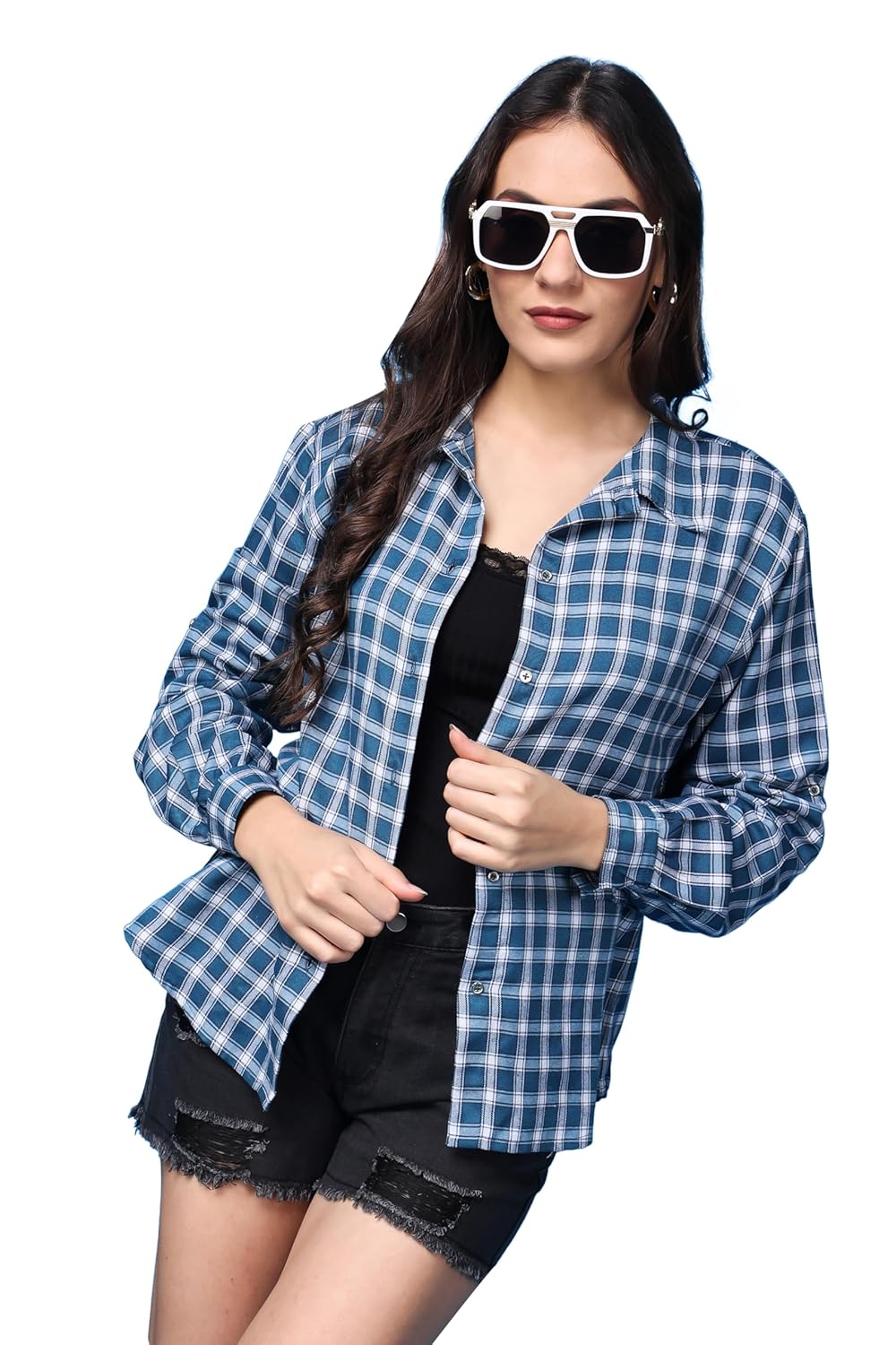 POPWINGS Casual Checks Print Shirt for Women