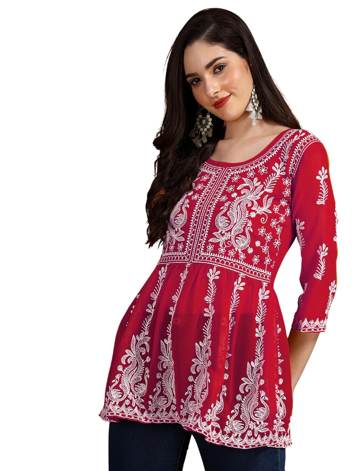 EthnicJunction Georgette Women Chikan Embroidery