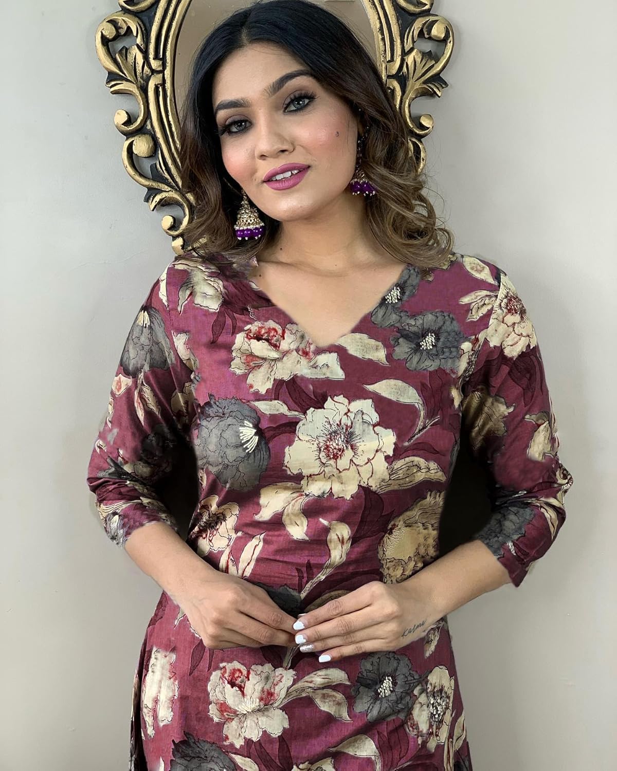 Women's Rayon Blend Straight Printed Kurta with Pant