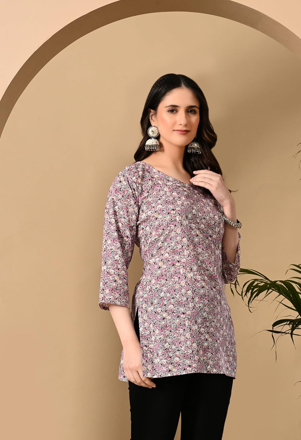 Liboza Cotton Short Kurti for Women V-Neck Shape