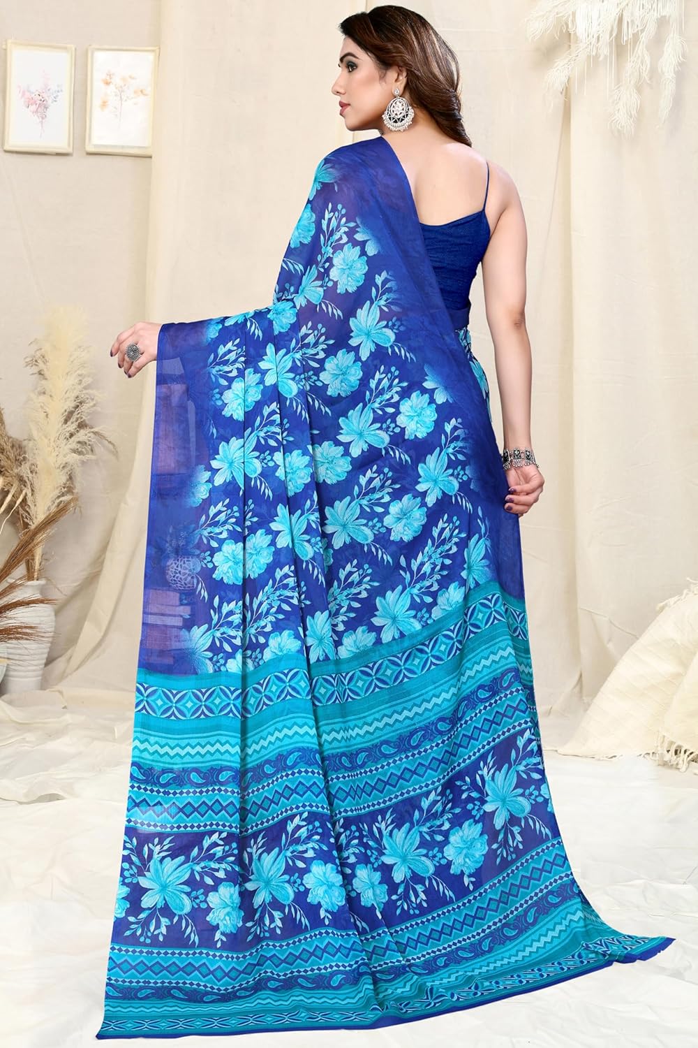 Women's Chiffon Floral Printed Saree with Blouse Piece