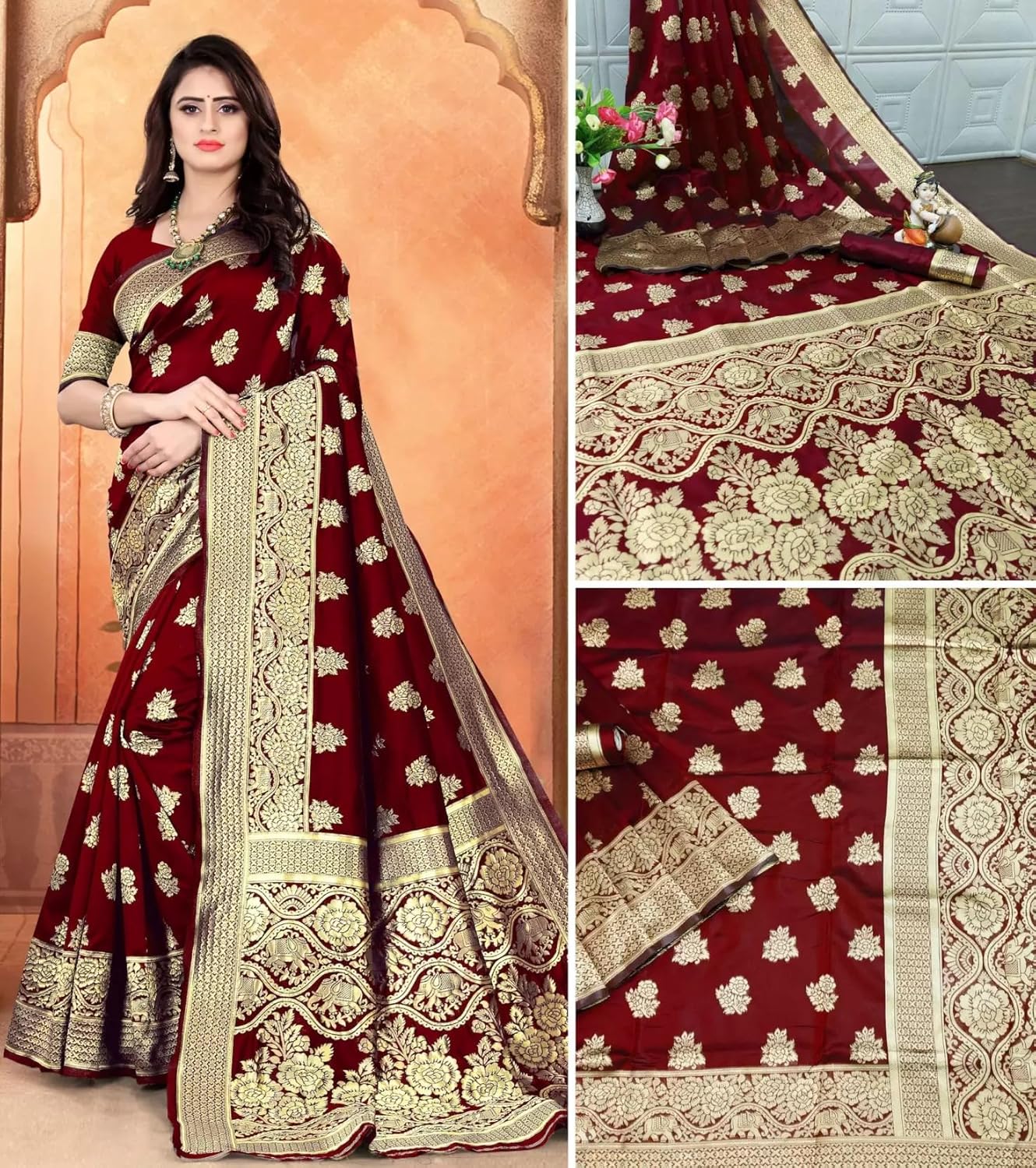 Women's Banarasi SareeSilk Saree With Blouse Piece