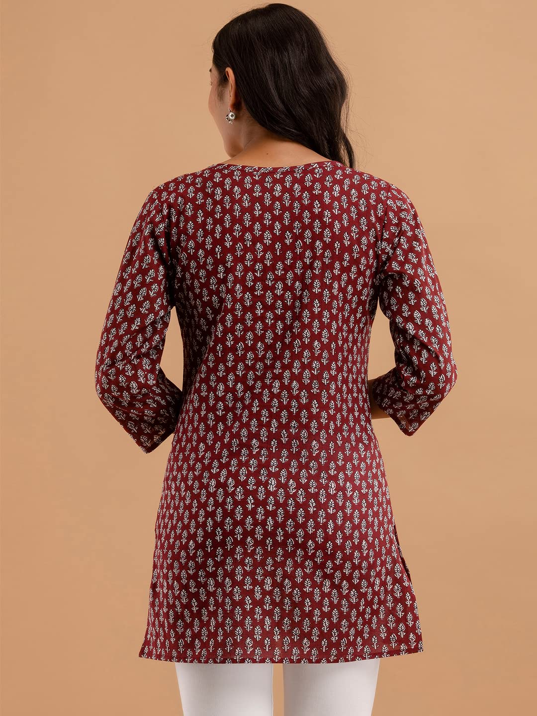 feranoid Women Cotton Printed Straight Short Kurti