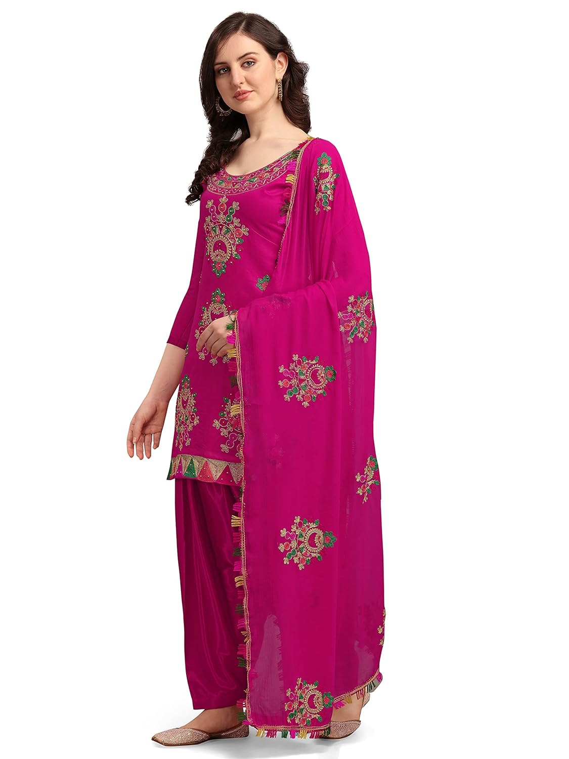 EthnicJunction Women's Chanderi Cotton Embroidered