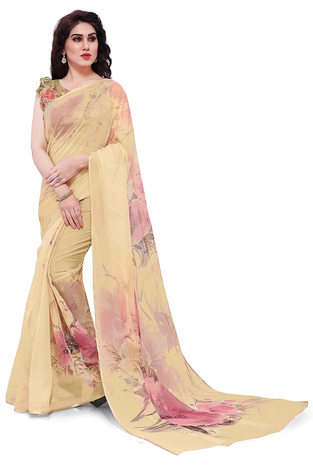 Printed Women's Organza Saree Design with Blouse Piece