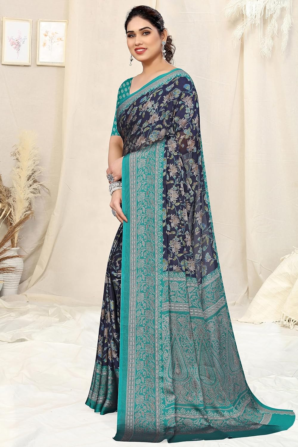 Women's Printed Saree with Blouse Piece