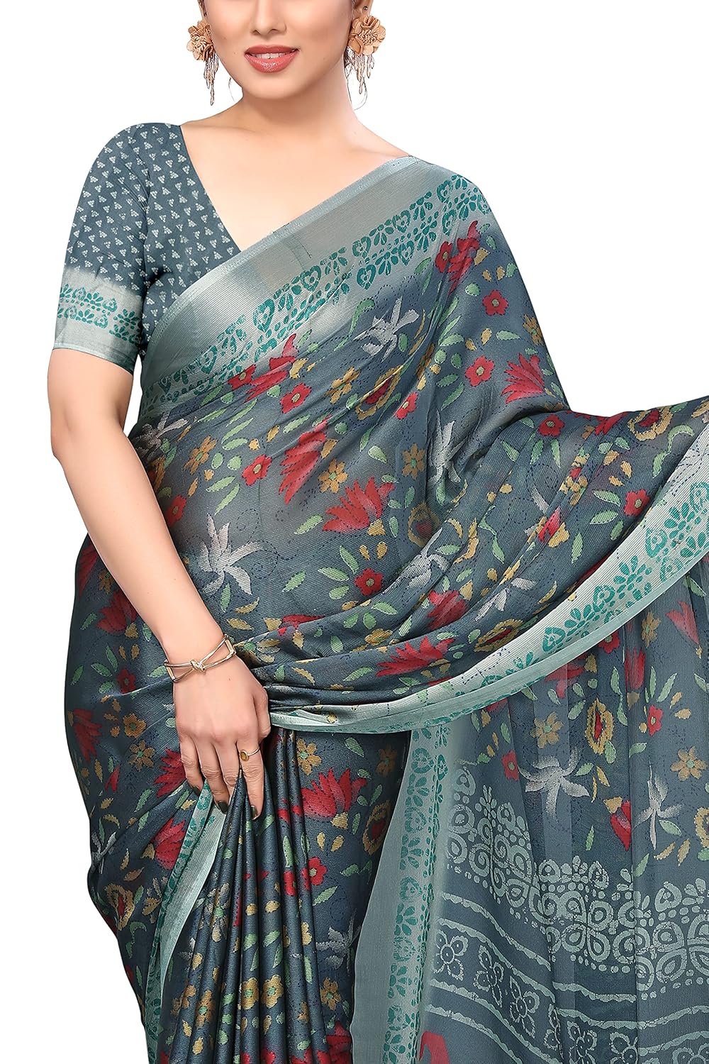 Women's Stylish Chiffon Print Saree with Blouse Piece