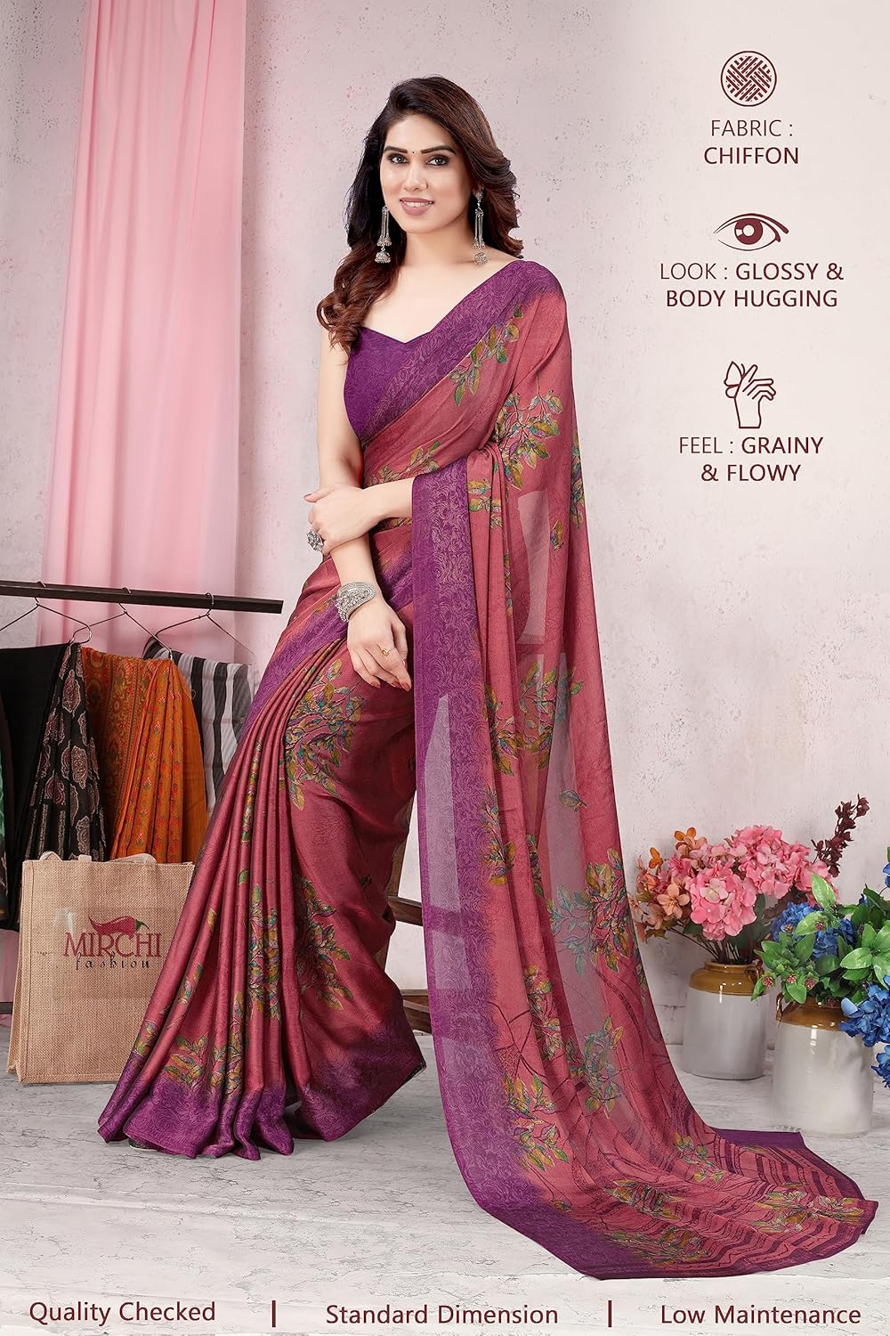 Women's Stylish Chiffon Print Saree with Blouse Piece