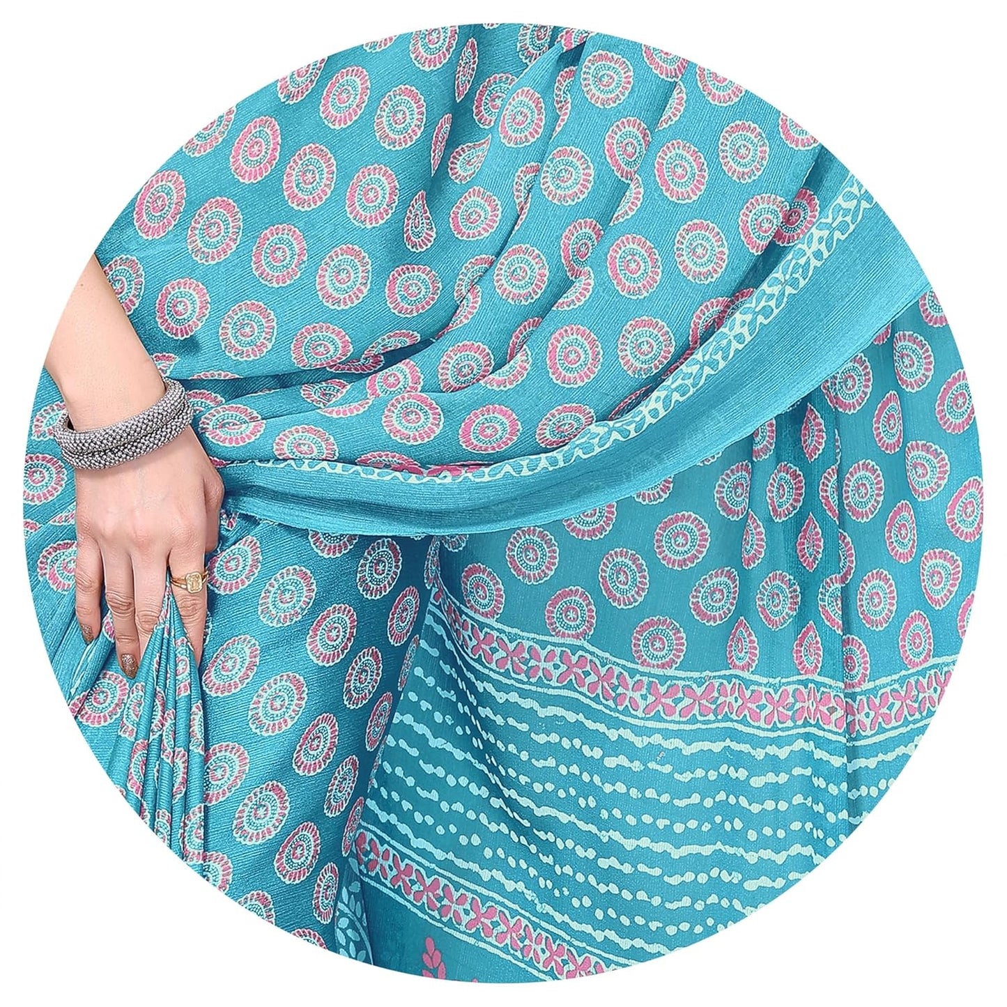 Women's Chiffon Block Printed Saree with Blouse Piece