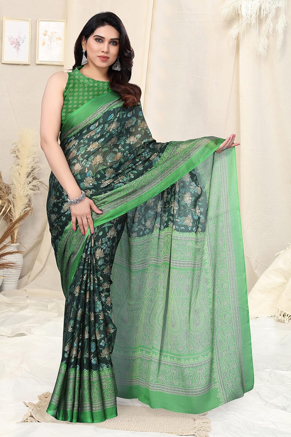 Women's Printed Saree with Blouse Piece