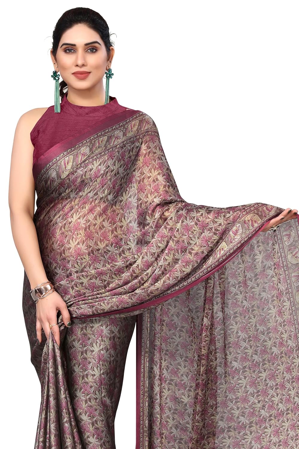 Women's Chiffon Floral Printed Saree with Blouse Piece