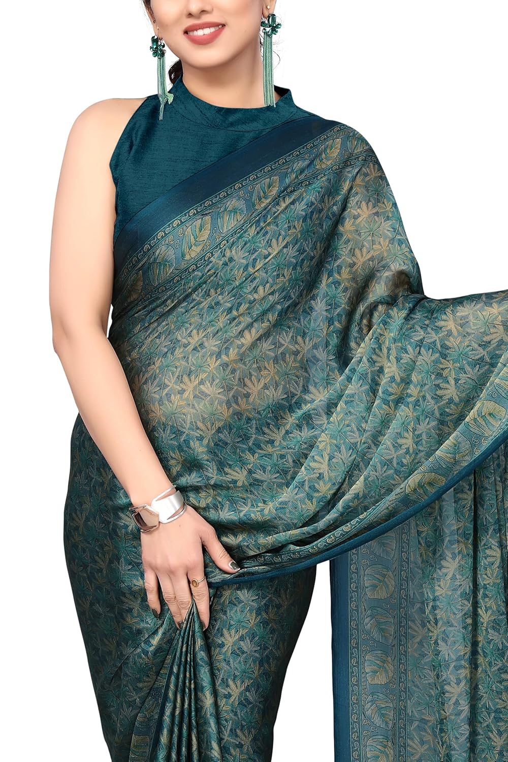 Women's Chiffon Floral Printed Saree with Blouse Piece